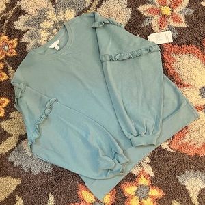 Blue Sweatshirt Top with Flutter Sleeve Detail